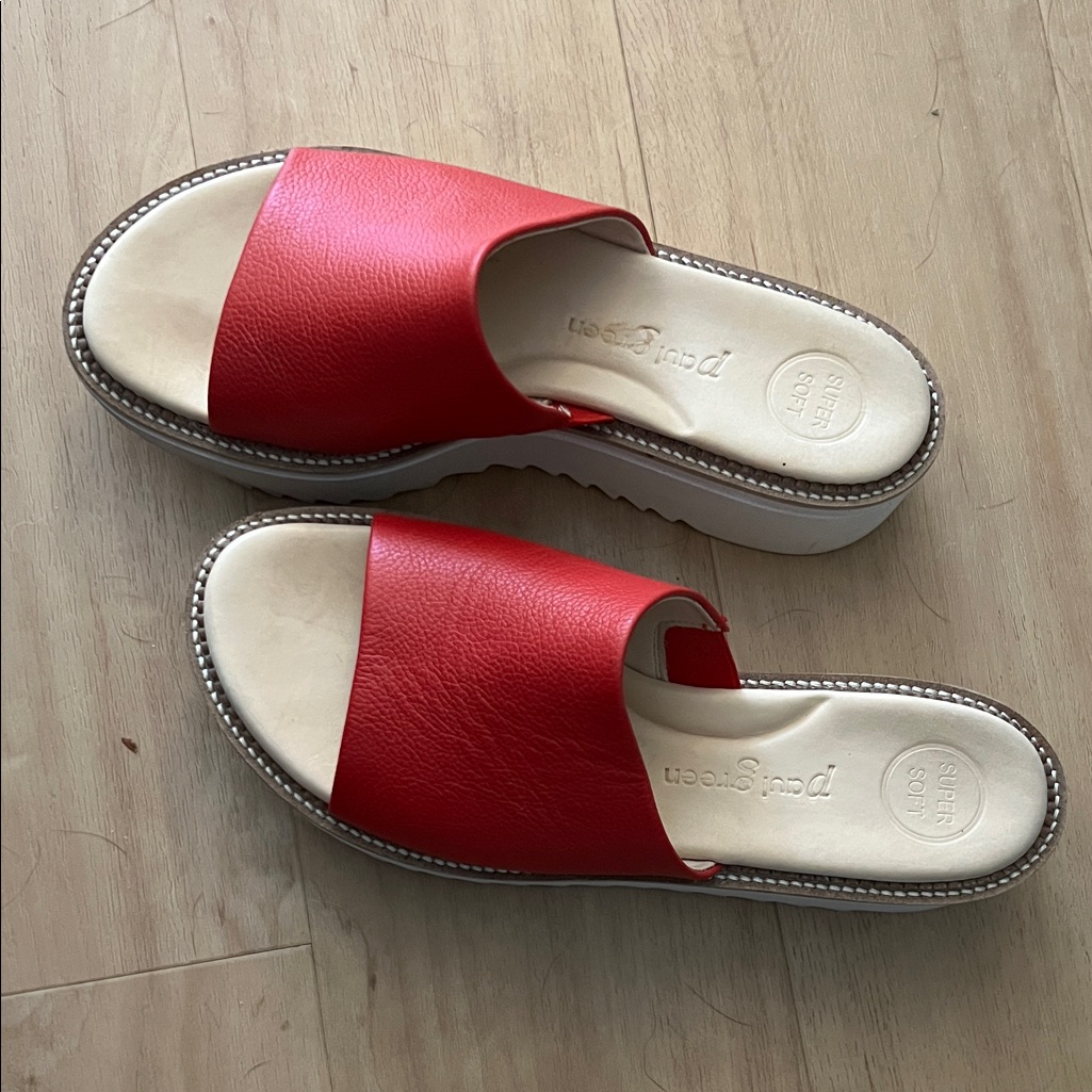 Paul Green Red Slide Platform Mules